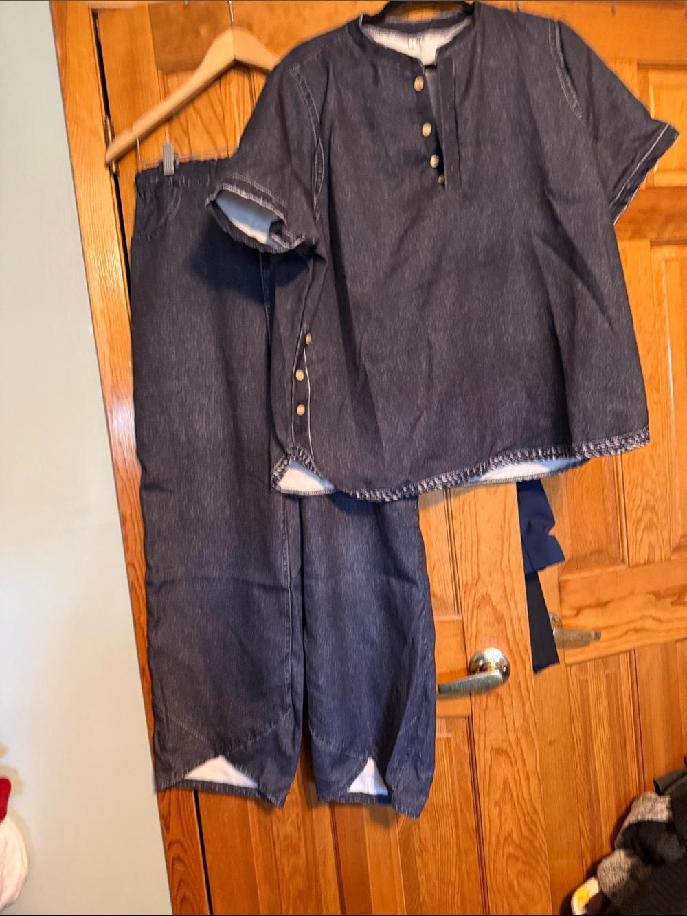 Women’s Dark Blue Denim Two-Piece Set - Relaxed Top & Wide Leg Jeans